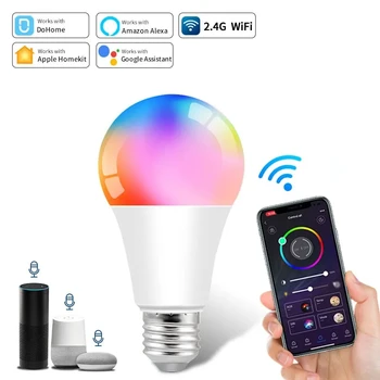 Умная лампа Wifi 12 Вт RGB E27 LED Умная лампа Home Homekit Siri Умная лампа для Alexa Google Home Assistant 2ШТ/4ШТ  5