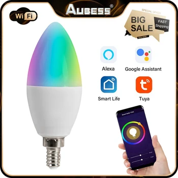 Умный дом E12 E14 Tuya Smart Candle Bulb Работает с Alexa Home Led Bulb мощностью 5 Вт Голосовое управление Rgbcw 3.0  5