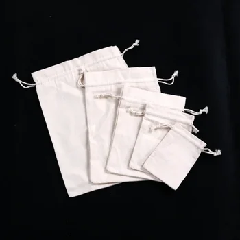 Универсальная холщовая белая сумка на шнурке, пустой пакет для риса, хлопчатобумажная упаковка для хранения во рту, сумка для ювелирных изделий  10