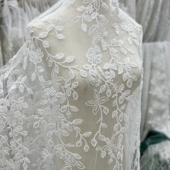 Уникальный многослойный дизайн Нежные пайетки Бисер Вышивка Свадебные платья Женская одежда Кружевные ткани  5