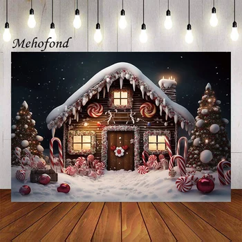 Фон для фотосъемки Mehofond Зима Рождество Домик с конфетами Снег Рождественская Елка Детская Семейная вечеринка Фон для портретного декора Фотостудии  5