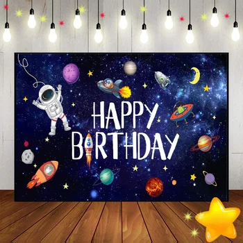Фон из космоса Живописный Пользовательский фон для дня рождения, Астрономическое украшение, Вселенная, детский душ, мультяшное фото, ракетный баннер  0
