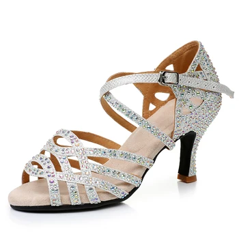 Хит продаж, туфли для латиноамериканских танцев Syflyno с бриллиантовой инкрустацией, профессиональная танцевальная обувь, женские босоножки, танцевальная обувь на мягкой подошве  4