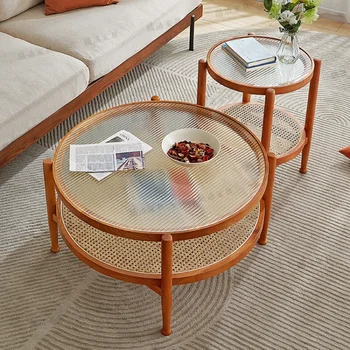 Чайный столик, гостиная, бытовой гарнитур из массива дерева, круглая кромка, дерево японской вишни, низкий минимализм  5