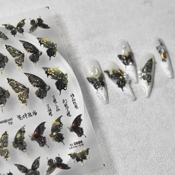 Черная и золотая Королевская бабочка Цветок Розы Клейкая наклейка для дизайна ногтей Декоративные наклейки DIY Art Manicure T-2686  5