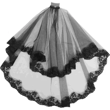 Черная кружевная свадебная фата с лентой по краю для украшения костюма на Хэллоуин, украшение студийного инструмента  3