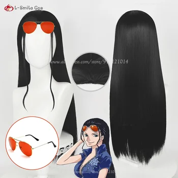 черный парик для косплея Нико Робина длиной 65 см, парик Мисс Оллсандей, парики Нико, очки, термостойкие волосы, женские вечерние аниме-парики + Шапочка для парика  5