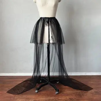 Черный тюль, съемный 2 слоя тюля, эластичный пояс, Уздечка, свадебная юбка для новобрачных, сексуальная прозрачная шикарная длинная юбка Макси  5