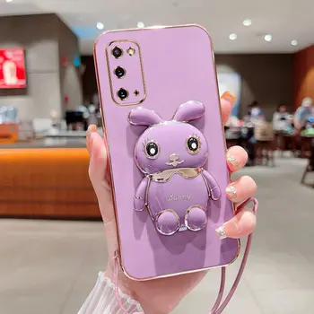 Чехол для телефона Samsung Galaxy S20 с роскошным покрытием, квадратный держатель с кроликом, с чехлом для телефона Landyard  5
