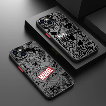 Чехол Для Телефона С Логотипом Marvel Avengers Comics Для iPhone 14 13 12 11 XS XR Pro MAX 8 7 6 Plus С Матовой Полупрозрачной Матовой Крышкой  0