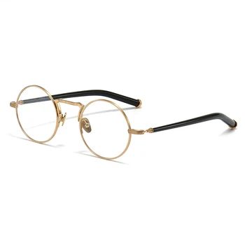 Чистый титан ретро круглые модные очки рамки для мужчин сверхлегкий старинные оптические очки женские ручной работы очки близорукость мужчины  5