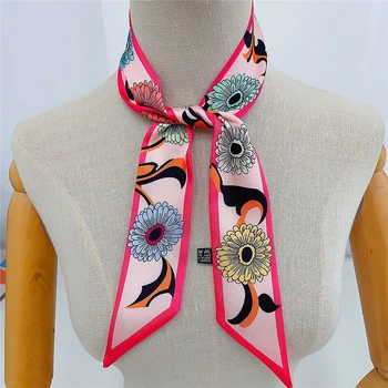 Шелковый шарф с принтом, Шейный платок, повязка для волос, лента, ремешок для сумки, красивые женские модные головные уборы, Красочные шарфы, Летние Аксессуары  5