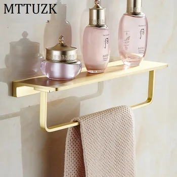 Щетка MTTUZK из цельной латуни, золотая полка для ванной Комнаты, Косметическая Столешница для ванной Комнаты, Полки для ванной комнаты с вешалкой для полотенец, аксессуары для ванной комнаты  5