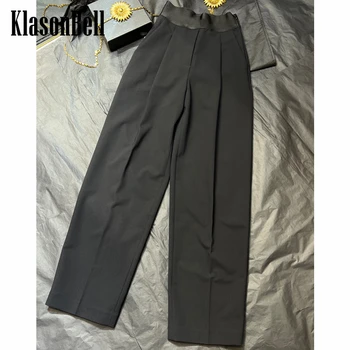 Эластичный пояс с надписью KlasonBell и высокой талией на молнии сбоку, Модные Прямые брюки в западном стиле для женщин  1