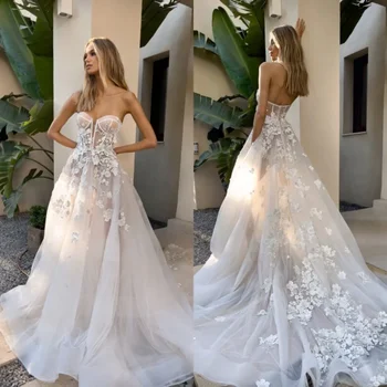 Элегантная аппликация трапециевидной формы, роскошное свадебное платье на заказ, сексуальное, с открытой спиной, длиной до пола, романтическое свадебное платье для новобрачных  5